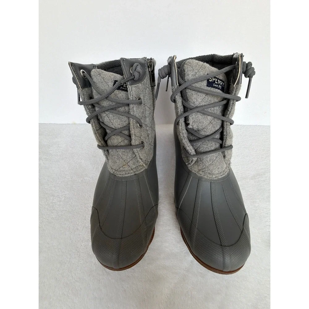 Sperry Saltwater Quilted Wool Duck Boots Grey Waterproof STS81993 Women 8M